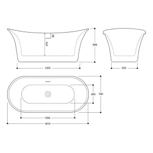 Luxury Freestanding Bathtub 1805x785 - Silver