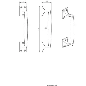 One Piece Door Pull Handle 250mm Length 54mm Projection Polished Brass