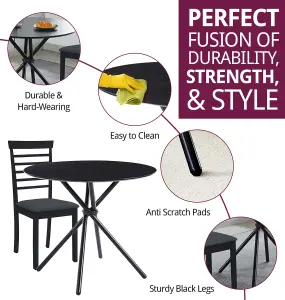 Hallowood Furniture Cullompton Small Round Dining Table 90cm with 2 Black Finish Fabric Chairs