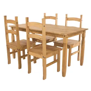 Core Products Corona rectangular dining table & 4 chair set, antique waxed pine