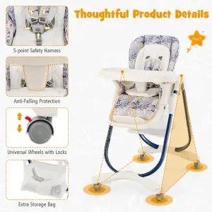 Costway Folding Baby High Chair Height Adjustable Convertible High Chair W/ Removable Tray