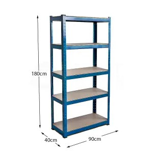 Home Vida 5 Tier Large Shelf Blue Heavy Duty Shelving Unit (H)1800mm (W)900mm