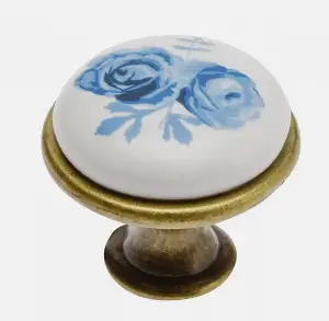 Multi coloured ceramic knobs drawer pull cupboard door knobs porcelain china Rose Brass