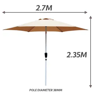 GlamHaus Tilting Garden Parasol Table Umbrella 2.7M with Crank Handle, UV40 Protection, Includes Protection Cover - Sand