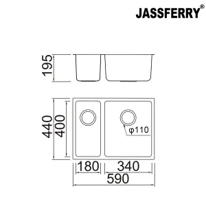 JASSFERRY Undermount Stainless Steel Kitchen Sink 1.5 Bowl Lefthand Smaller Bowl