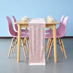 Neel Blue Crushed Velvet Table Runner, Rose Pink - 33cm x 274cm