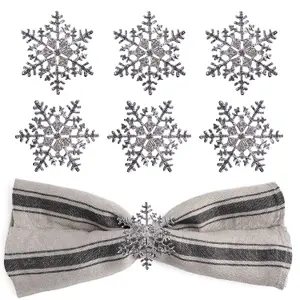 Snowflakes & Diamante Studded Napkin Holder Rings Serviettes Buckles, Silver, 18pcs