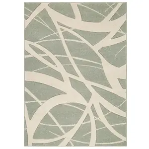 Modern Easy to Clean Optical 3D Green Abstract Rug for Dining Room-80cm X 150cm