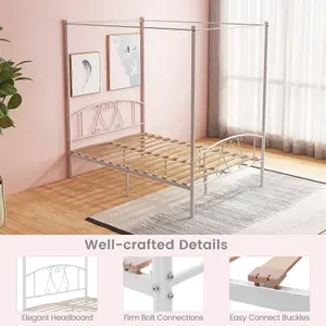 Costway Double Size Metal Canopy Bed Frame 4-Poster Modern Platform Wooden Slat Support