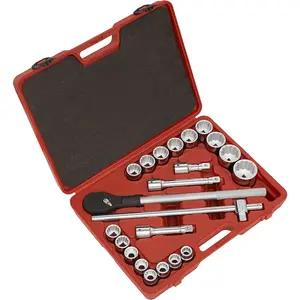 Comprehensive 22-Piece Socket Set with 3/4" Drive and Ratchet Handle for Professionals and DIY Enthusiasts