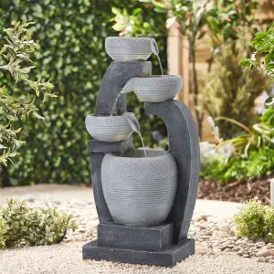 Solar Powered Garden Water Fountain Rockery Decor with Warm Light 64cm H