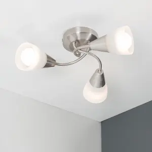 ValueLights Ricardo Modern 3 Way Brushed Chrome Ceiling Light Fitting with Frosted Glass Shades