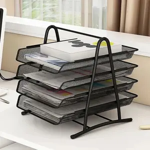 Livingandhome 4 Tier Metal Mesh Office File Holder Document Tray Rack Desk Organizer