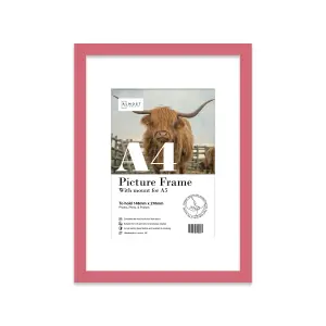 A4 Pink Picture Frame With Mount for A5 (14.8 x 21cm - 5.8 x 8.3in) Poster, Photo, Artwork, or Print.