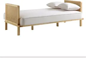 Pienza Cane Sofa Bed, Beige Woven Fabric With Natural Solid Oak Frame - Daals - Sofa Beds