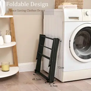 3 Tier Extendable Compact Clothes Airer With 7.5m Washing Line Drying Space Towel Rack - Black