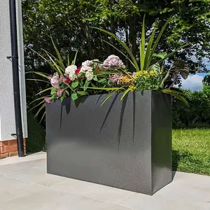 80cm Long Zinc Silver & Black Textured 60cm Tall Trough Planter