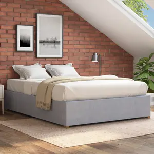 Aspire Upholstered Platform Ottoman Bed Frame UK Made, Kimiyo Linen Silver, Size King