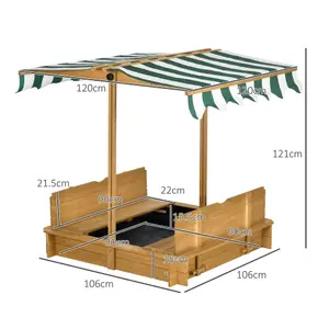 Outsunny Kids Square Wooden Sandpit Children Cabana Sandbox Outdoor Playset