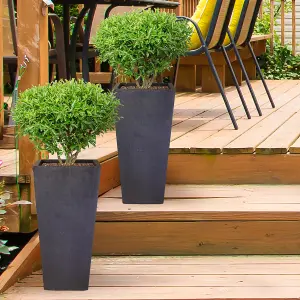 Set of 2 IDEALIST™ 38cm Tall Planter, Dark Grey Reinforced Stone Small Garden Planters, Outdoor Plant Pots H38 L18 W18 cm, 13L