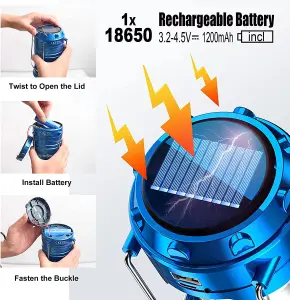 LED Camping Lantern 2 mode 5W 6500K IP44 Rechargeable, Phone Rechargeable, Blue