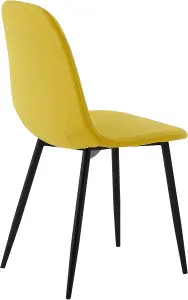 Set of 4 Yellow Linen Fabric Dining Chairs with Upholstered Seat and Metal Legs-Bella