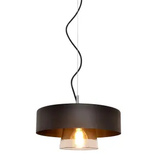 Luminosa Babilon Cylindrical Pendant Ceiling Light Black, Transparent Glass 29cm