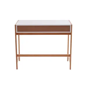 Interiors by Premier White 1 Drawer Desk, Durable Computer Desk with Natural Wood Legs, Study Table Bedside Desk for Home