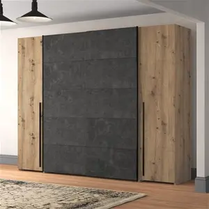 Debarr 4 Door Sliding Wardrobe Zipcode Design Finish: Artisan Oak/Dark Grey