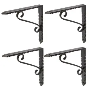 Hammer & Tongs Notched Scroll Iron Shelf Bracket - D150mm - Black - Pack of 4