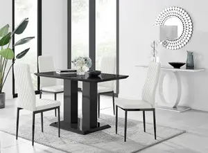 Furniturebox Imperia 4 Modern Black High Gloss Dining Table and 4 White Milan Black Leg Chairs