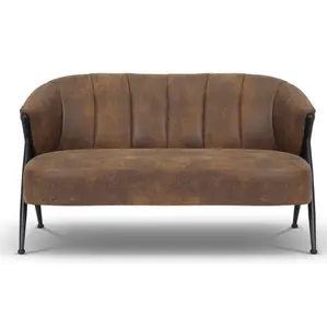 2 Seater Loveseat Small Sofa in Faux Leather Suede Brown Fabric