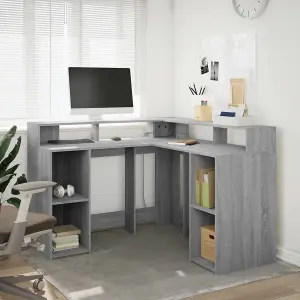 Berkfield Desk with LED Lights Grey Sonoma 130x130x91 cm Engineered Wood