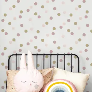 Superfresco Easy Pink & white Gold effect Dotty Smooth Wallpaper