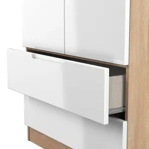 Milan Ready assembled Modern White & oak 2 Drawer Tall Double Wardrobe (H)1970mm (W)770mm (D)530mm