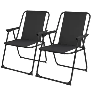 Set Of 2 Black Outdoor Garden Camping Beach Folding Chair