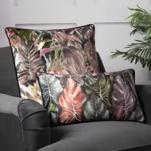 Wylder Mogori Leafage Digitally Printed Velvet Piped Feather Filled Cushion