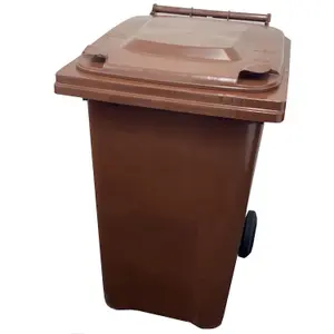 240L Brown Large Outdoor Garden Waste Recycling Wheelie Bin With Rubber Wheels Handle & Lid