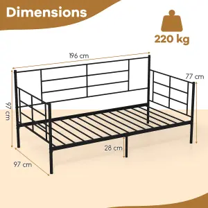 Costway Single Size Metal Sofa Bed Single Platform Bed Daybed w/ Arms & Back