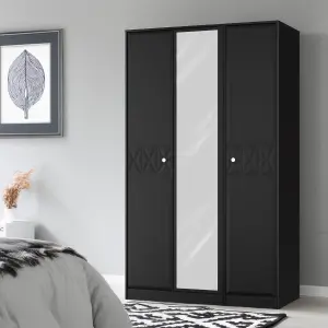 San Jose Ready assembled Contemporary Black Tall Triple Wardrobe With 1 mirror door (H)1960mm (W)1108mm (D)530mm