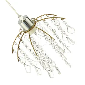 Traditional Waterfall Pendant Shade with Clear Acrylic Droplets and Gold Frame