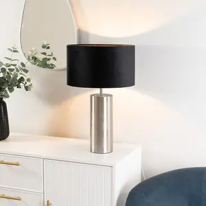 ValueLights Lexy Brushed Chrome Touch Table Lamp with Black Velvet Shade