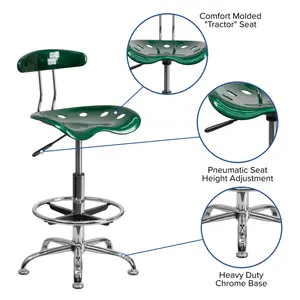 Vibrant Chrome Drafting Stool with Tractor Seat Green