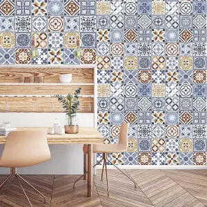 Walplus Stone and Walnut Azulejo Combo Mix Tile Stickers