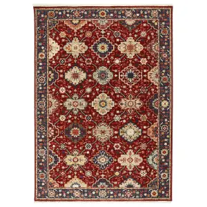 Persian Red Traditional Geometric Bordered Wool Rug for Living Room & Bedroom-120cm X 180cm