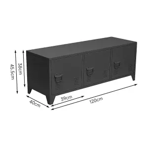 Black Horizontal 3 Doors Steel File Cabinet Tv Stand Side Cabinet for Home and Office 120cm