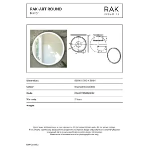 RAK Art Round 800x800 Brushed Nickel Round Touch Sensor Illuminated Mirror IP44