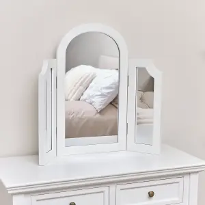 Melody Maison White Arched Triple Dressing Table Mirror - Daventry White Range