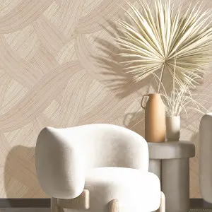 Galerie Stratum Collection Metallic Brown/Beige Geometric Swirl Lines Double Width Wallpaper Roll