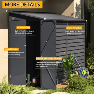 8.8 x 4.7 ft Pent Metal Garden Storage Shed Lean to Shed Motorcycle Shed with Lockable Door,Charcoal Black